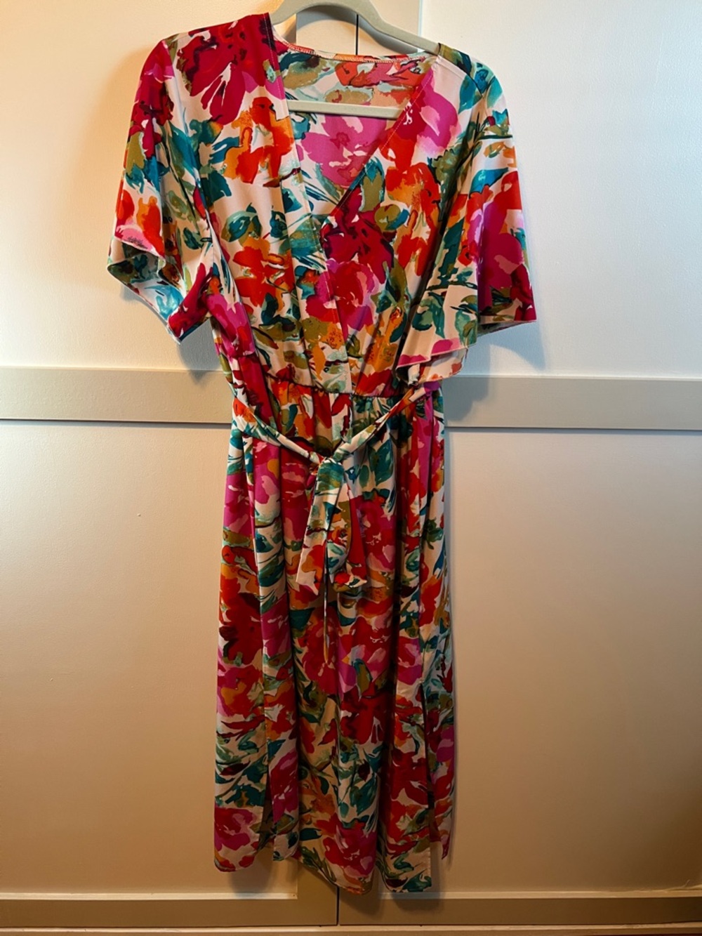 SHEIN Floral Wrap Maxi Dress in Pink, Red, Green, Teal
